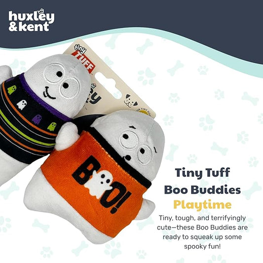 Huxley & Kent Halloween Funny Dog Toy w/Squeaker – Power Plush Squeaky Dog Toys for Small Dogs – Durable Small Stuffed Animal for Indoor Play & Fetch - Tiny Tuff Boo Buddies 2pk