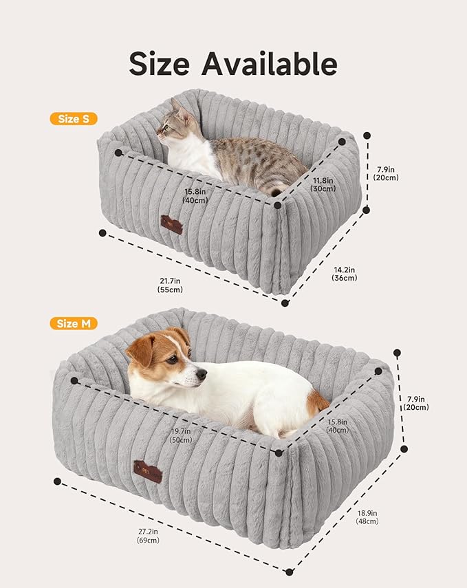 PETEMPO Heated Cat Bed Indoor, Pet Bed with 6 Temperature & 5 Timer Settings, Fluffy Cat Couch with Removable Machine-Washable Cover for Dogs Kitten Puppy in Winter, UL & FCC Certified, Small, Grey
