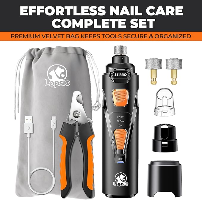 Dog Nail Grinder with 2 LED Lights Powerful 2 Speeds Super Quiet Dog Nail Trimmers with 3 Grinding Wheels Rechargeable Pet Dog Nail Clippers for Large Medium Puppy Dogs Dog Nail File Cat Nail Clipper