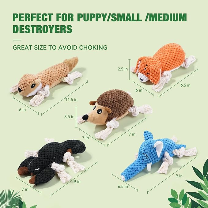 LEGEND SANDY Squeaky Plush Dog Toy Pack for Puppy, Small Stuffed Puppy Chew Toys 12 Dog Toys Bulk with Squeakers, Cute Soft Pet Toy for Small Medium Size Dogs (5 Pack)