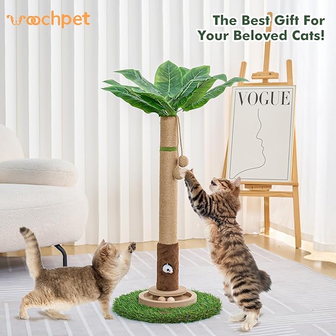 Woochpet Cat Scratching Post 35'' Tall Cat Scratcher Tree Tower Scratching Posts for Indoor Cats with Cat Toy Mouse Hole and Interactive Wooden Ball for Kittens Adults Cats