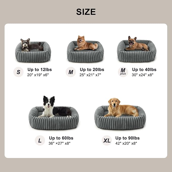 FURTIME Medium Dog Beds for Medium Dogs Washable, Orthopedic Dog Bed, Rectangle Warming Soft Calming Sleeping Puppy Bed Durable Pet Bed with Anti-Slip Bottom M Plus (30"x24"x8")
