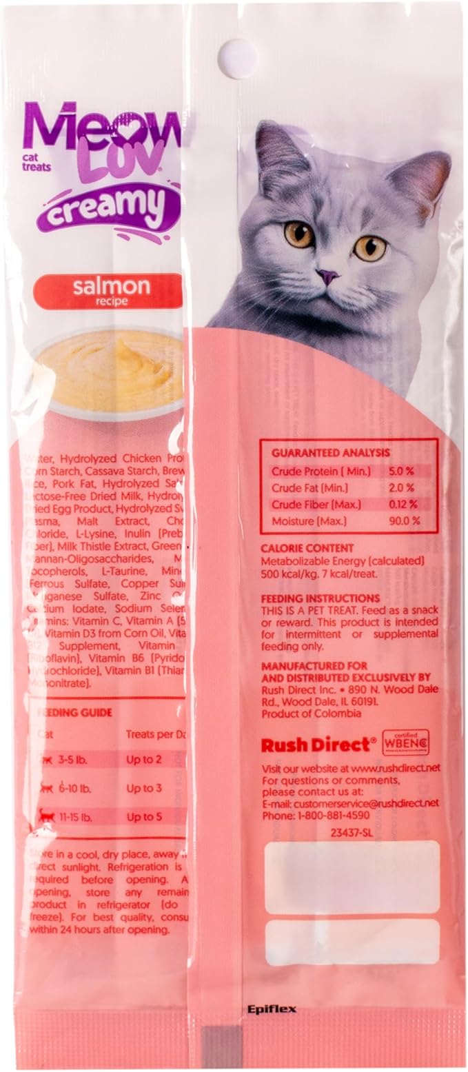 Ultra Chewy Meow Luv Salmon and Tuna Lickable Cat Treats - Delicious Squeezable Cat Treats - Carrageenan Free - No Artificial Preservatives - Irresistible Snack - 0.5 Ounce Tubes (Pack of 4)