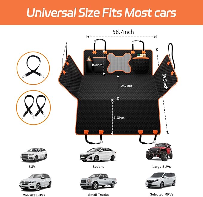 YFChangle Hard Bottom Dog Car Seat Cover for Back Seat – Waterproof Nonslip Hammock Extender for Trucks & SUVs, Heavy Duty Pet Protector, Black Oxford Fabric