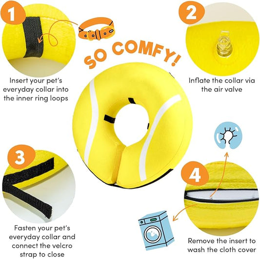 BENCMATE Inflatable Dog Cone Collar Alternative, Soft Dog Cone for Small Medium Large Dogs and Cats, Neck Recovery ECollar Donut Collar After Surgery (Large, Tennis)