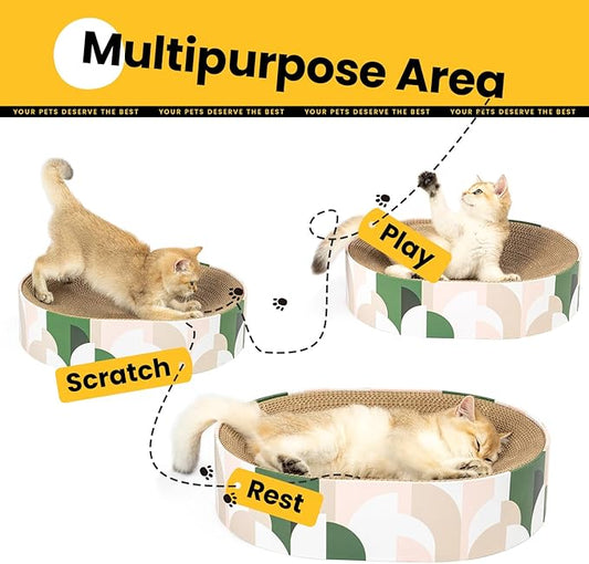 Conlun Cat Scratcher Cardboard,2 in 1 Oval Cat Scratch Pad Bowl for Indoor Kitty Grinding Claw,Round Kittens Scratching Board Corrugated Lounge Pet Beds&Furniture Protector for Couch&Carpets&Sofas