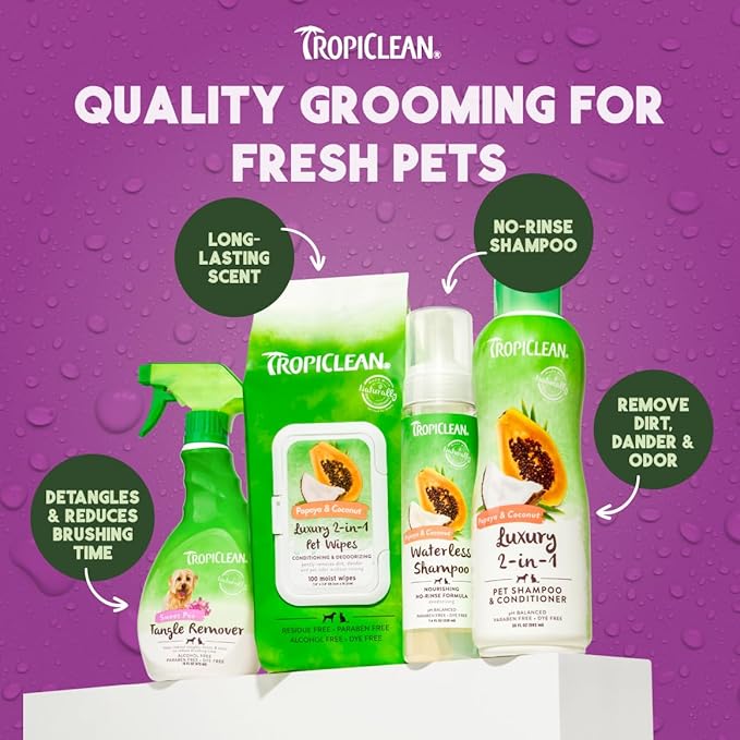 TropiClean Dog Detangler Spray Dematting, Leave in Conditioner, Perfect for Doodles & All Coat Types, Sweet Refreshing Scent, Made in the USA, 16 oz.