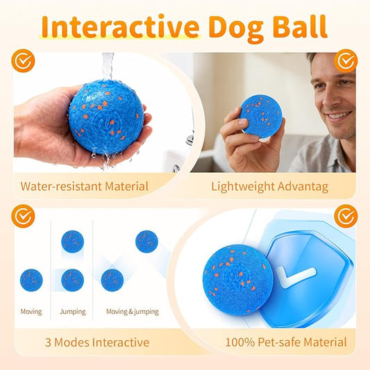 Bsyisoue Interactive Dog Toys – Automatic Moving Dog Ball, Auto Bounce & Roll, Chew-Resistant E-TPU, IPX7 Waterproof, 3 Play Modes, One-Click, USB Rechargeable – Indoor/Outdoor for Med/Lg Dogs