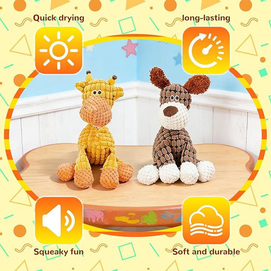 2026 New Durable Plush Dog Toys for Aggressive Chewers, Indestructible Dog Toy, Squeaky Chew Toy for Small Medium Large Dogs Puppy Teething Toys (Brown+Orang)