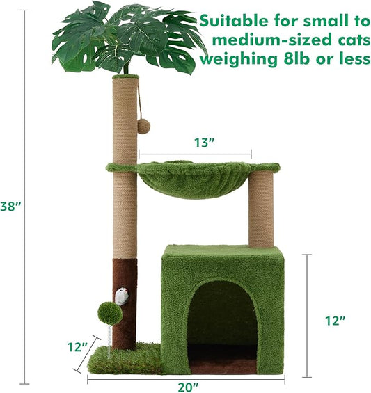 Woochpet 37" Cat Tree Tower for Indoor Cats,2-in-1 Multi-Functional Comfort with Premium Sisal Scratching Post, Cat Cando with Mouse Hole and Plush Toy Ball Large Hammock for Kitty or Small Cats