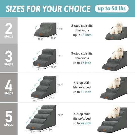 Dog Stairs for Small Dog, Pet Step with Leakproof Cover, High Density Foam Cat Ramp for Chair or Sofa, Lightweight, Durable, Comfort, 15.7x19.7x11.8 inch, 2 Step, Charcoal Grey