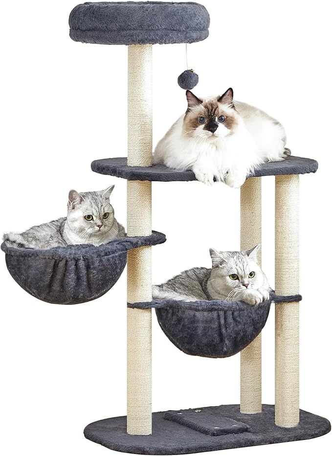 Small Cat Tree Tower with Scratching Post Condo Indoor - 42 Inch Cats Bed Hammock Perch for 2 Corner Cats Large Adult - Medium Short Compact Multi Level Cat House - Tall Climbing Gym Towers Furniture