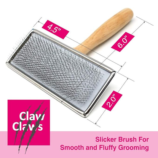 Pet Slicker Brush for Medium Dogs, Wooden Handle with Stainless Steel Soft Pins, Gently Remove Tangled, Loose Undercoat and Mats Hair, Pet Grooming Brush Tool (6.6")