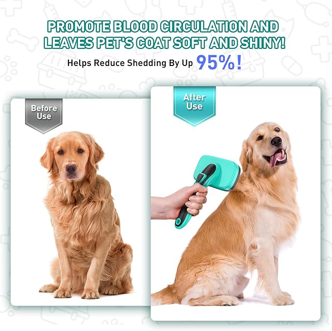 WOPQAEM 6 PCS Self Cleaning Slicker Brush & Undercoat Rake & Bath Brush & Flea Comb & Pet Comb & Steam Brush for Dogs and Cats,Professional Deshedding Dematting Tool for Long and Short Haired Pets