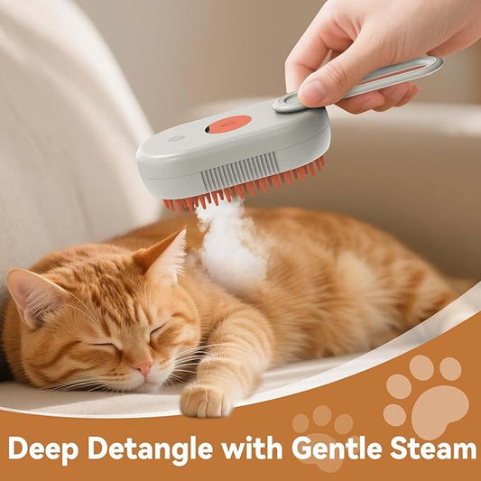 TOOLIAR 4 in 1 Pet Steam Brush for Shedding,Rechargeable cat brushes for indoor cats,Quiet Detangling Brush for Long Haired Cats and Dogs(Cream Color)
