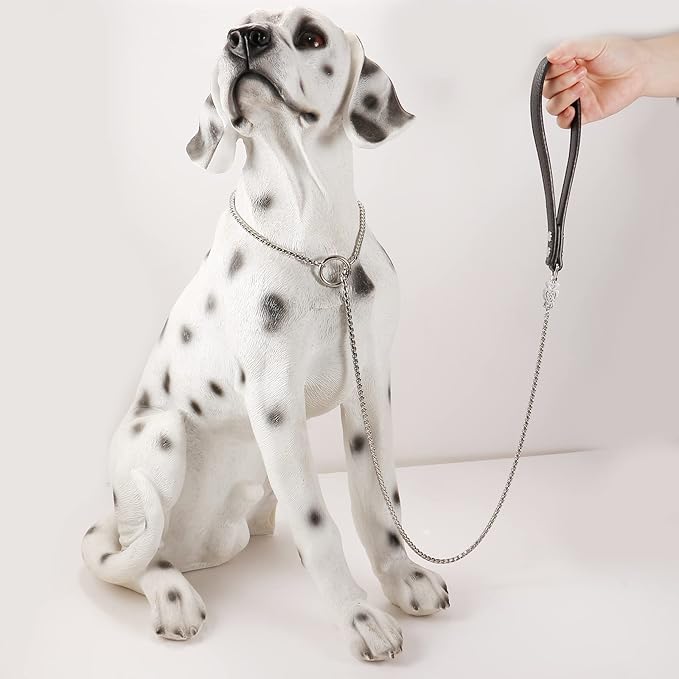 CaptainSteeL Stainless Steel Dog Leash, 3ft, 4ft, Integrated Dog Collar and Leash, 5mm 1m/1.2m Metal Dog Leash for Small and Large Pets, with Leather Handle