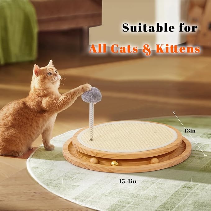 LMUGOOS Cat Scratcher, Cat Natural Sisal Scratching Pad, Kitten Interactive Toy with Ball Track Spring Ball for Chasing Hunting Mental Physical Exercise Puzzle