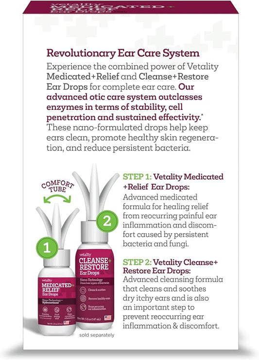 Vetality Medicated Otic Drops for Dog Ear Infection Treatment, 2 fl oz