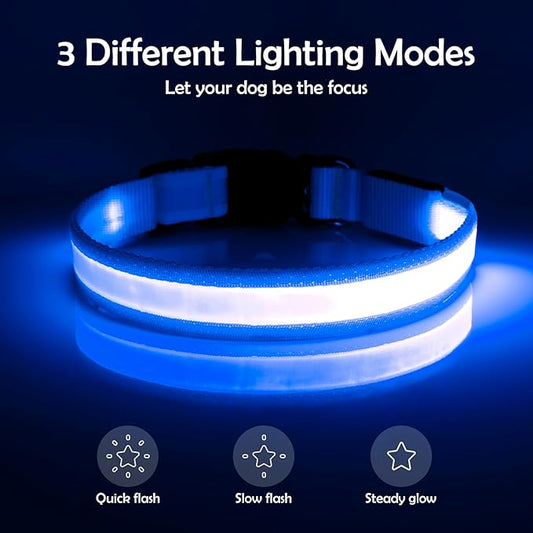 Vizpet LED Dog Collar, Light Up Dog Collar Adjustable USB Rechargeable Super Bright Safety Light Glowing Collars for Dogs(Small,Blue)