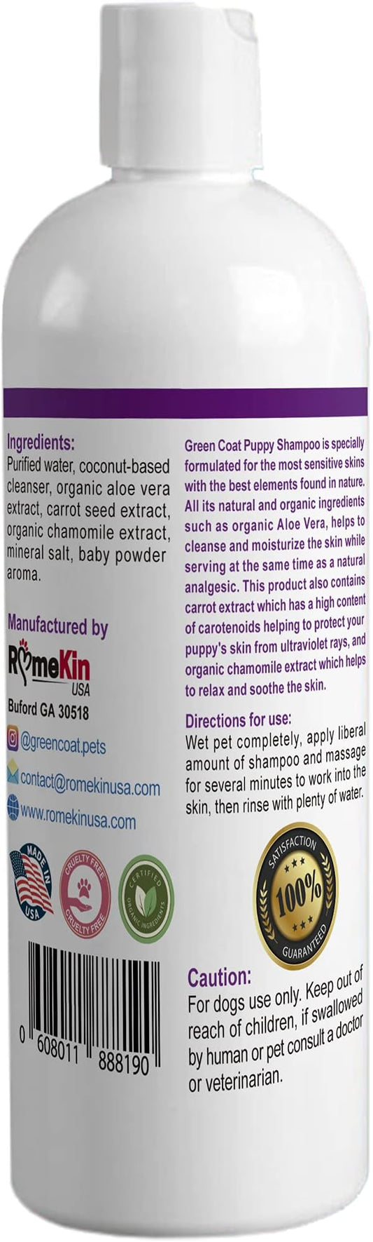 Green Coat Natural Shampoo for Puppy |Formulated for The Most Sensitive Skin | 100% Natural Ingredients | Protects Your Puppy's Skin | Made in The USA | 16fl oz 473 ml.