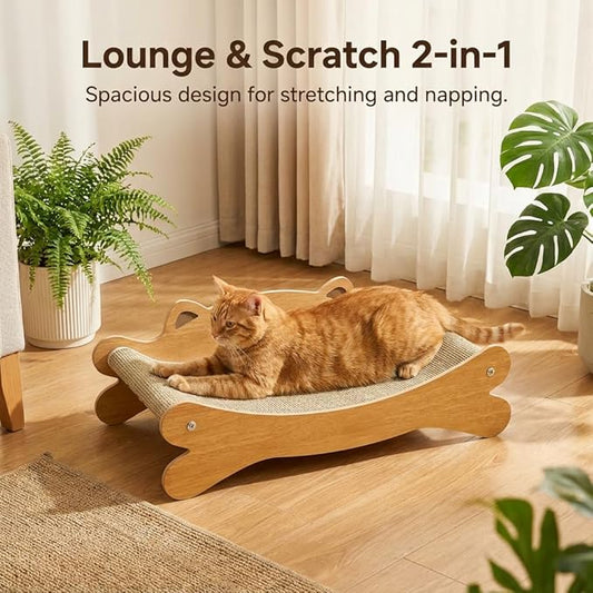 RizzQi Cat Scratcher Bed for Indoor Cats Hammock for Scratch Pad Cat Scratching Post 40 lbs Weight Capacity 23.2″ Large Cats Scratcher Lounge, Wooden Modern Cat Scratcher Furniture