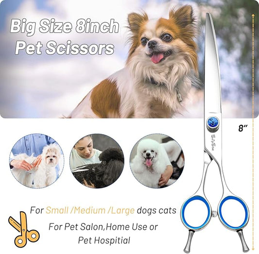 8inch Curved Dog Grooming Scissors Professional, Japanese VG10 Steel Sharp Pet Trimming Shears, 30 Degree Bend Cat Dog Scissors for Grooming Face and Paws Groomers, with CNC Screw & Ergonomic Handle