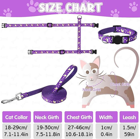 Guiqulai 2 Pack Cat Harness and Leash with Collar Set, Escape Proof Cat Harness Adjustable Kitten Harness Glow in The Dark for Small Medium Cats