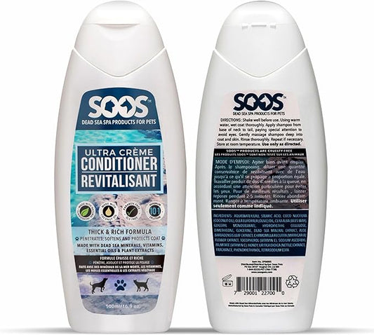 Soos Pets Ultra Crème Conditioner for Dogs and Cats | Natural Dead Sea Minerals | Smoothness, Polish Deeply | Absorbing with Vitamins Essential Oils Natural Ingredients - 500ml