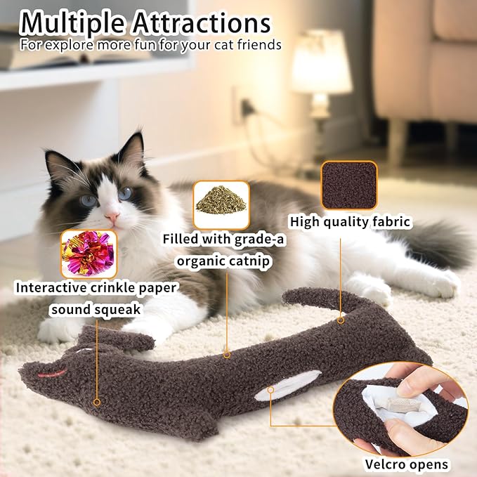 ETEKYER Refillable Cat Kicker Toy with Natural Catnip & Silvervine - 13.77 Inch Long Chew Toy for Indoor Cats, Crinkle Sound & Teeth Cleaning Fun, Interactive Catnip Toy for Kittens & Adult Cats