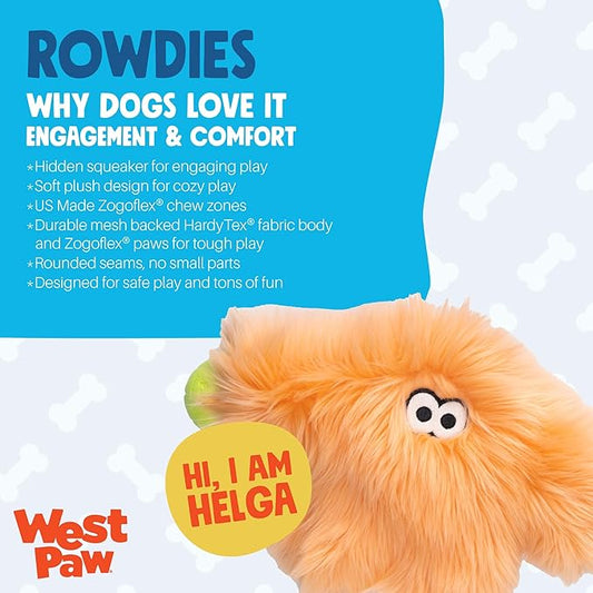 WEST PAW Rowdies Helga Durable Plush Dog Toy with Reinforced Seams Chew Resistant HardyTex Fabric and Interactive Squeaker for Safe Indoor and Outdoor Playtime Bundle for Dogs - Melon