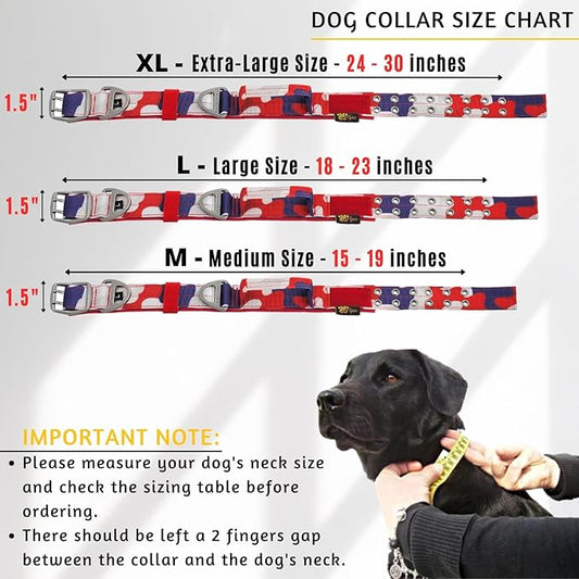 ADITYNA Heavy Duty Dog Collar for Medium Dogs - Camo Red Blue Collar with Handle for Training, and Walking - Wide, Thick, Tactical, Soft Neoprene Padded