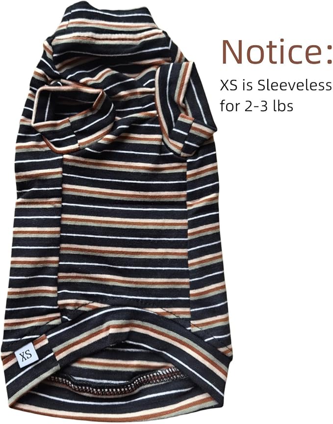 Vintage Stripes Sphynx Hairless Cats Shirt Cotton Cat Turtleneck Pet Clothes Kitten T-Shirts with Sleeves for Sphynx Cats (Vintage Black, X-Small)