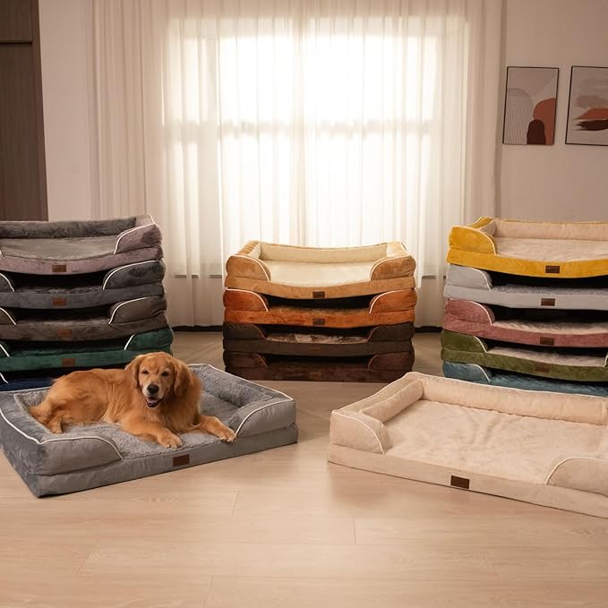 Comfort Expression Orthopedic Dog Bed for Medium Dogs 28x19 Inch, Waterproof Supportive Egg Crate Foam Medium Pet Bed with Removable Bolsters, Dog Couch with Washable Cover & Non-Slip Bottom, Orange
