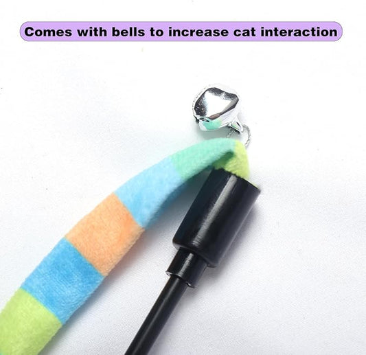 M JJYPET Cat Wand Toys Interactive Kitten Toys Cat Teaser Wand String Feather for Indoor Colorful Ribbon Wands Stick Toy Cat Charmer-3 Packs