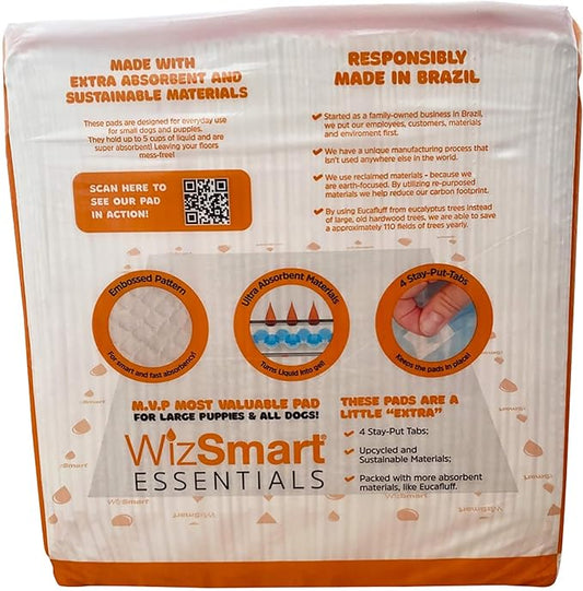 WizSmart Essentials Pads XL – Extra Large Dog Pads 23.5" x 35.4", Disposable Absorbent Pads for Large Dogs, Puppies, Senior Dogs, Incontinence, Urine, Water, Potty Training, Home, Travel - 50 Count