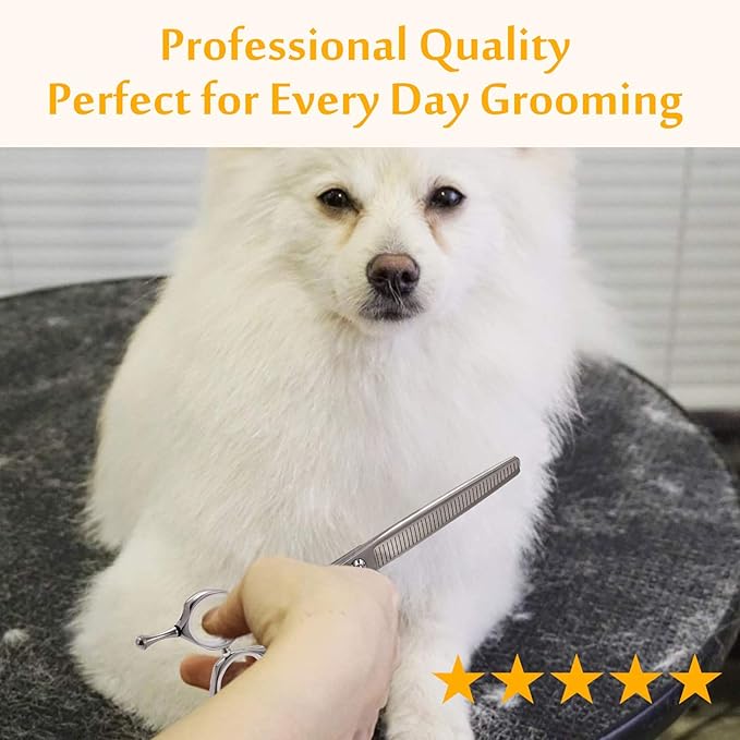 JASON 7" Dog Grooming Scissors, Combines Cutting, Thinning, Blending and Texturizing Features, Reversible Pet Trimming Shears, JP 440C (40-teeth, Silver) Christmas Gift