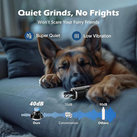 FuzzyFix Dog Nail Grinder, Nail Clippers with LED Light, USB Rechargeable Electric Dog Nail Trimmer 5-Speed Paws Grooming & Smoothing for Large Medium Small Dogs Cats Pet