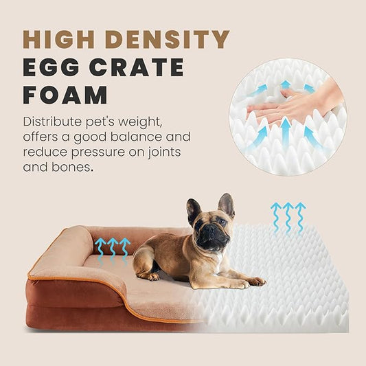 DUMOS Dog Beds, Orthopedic Medium Large Dog Bed, Machine Washable with Memory Foam, Waterproof Comfort Pet Beds with Sides, 42x32 Inch Medium Sized Brown