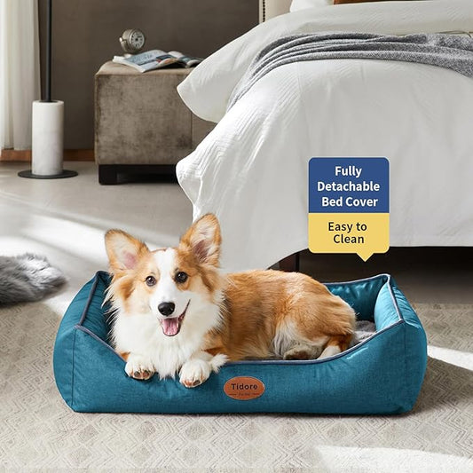 Tidore Orthopedic Dog Beds for Medium Dogs, Durable Egg Crate Foam Sofa Dog Bed wit Washable Removable Cover,Waterproof Lining,Pet Bed for Large Dogs (Peacock Blue, 31.5" L x 25.2" W x 7" Th)