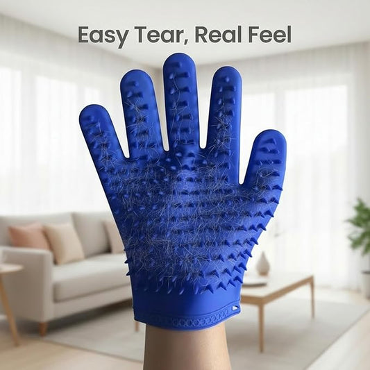 Pet Grooming & Hair Removal Gloves for Dogs & Cats, 2 Pairs Electrostatic Silicone Mitts with Soft Bristles, Enhanced 5-Finger Design for Pet Massage, Deshedding & Coat Care, Easy to Use & Clean(Blue)