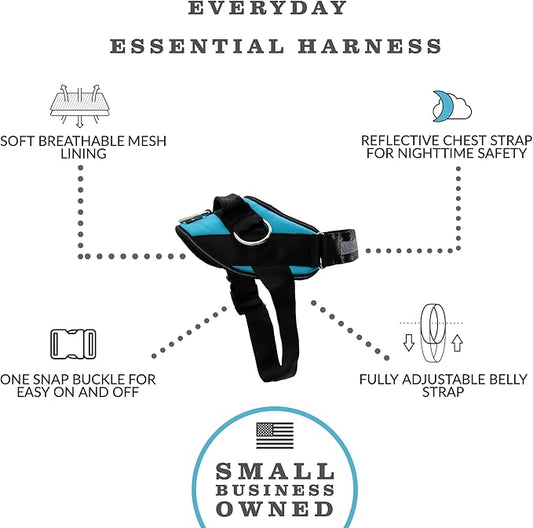 ShawnCo Essential Dog Harness, No-Pull Pet Vest with 3 Leash Clips, No Choke, Reflective, Adjustable and Padded, for Easy Walking and Training for Small, Medium and Large Dogs (Oceanic Blue, Medium)