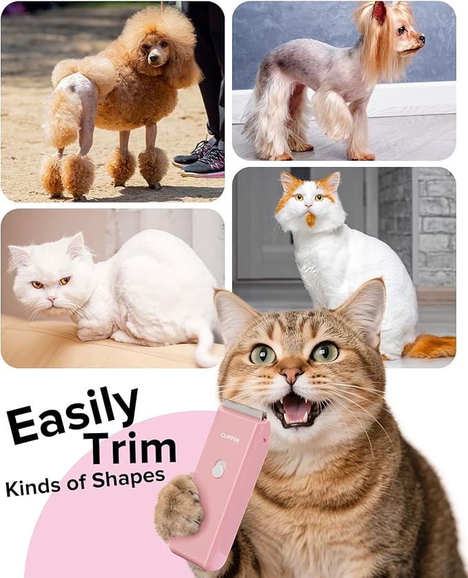 Tawiijou Pet Clippers for Dog Hair Grooming Low Noise, Rechargeable Cordless Cat Shaver with Ceramic Blade,Portable Pet Hair Trimmer for Matted & Long Hair