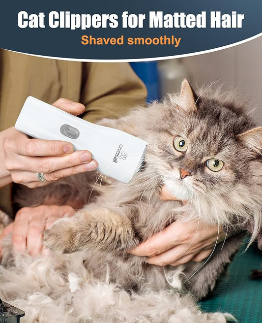 oneisall Cat Clippers for Matted Hair, Quiet Cat Grooming kit, Cordless Pet Shaver for Long Hair, Waterproof Pet Hair Trimmer Clippers(White)