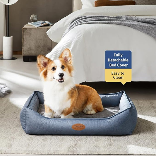 Tidore Orthopedic Dog Beds for Medium Dogs, Durable Egg Crate Foam Sofa Dog Bed wit Washable Removable Cover,Waterproof Lining,Pet Bed for Large Dogs (Denim Blue, 31.5" L x 25.2" W x 7" Th)