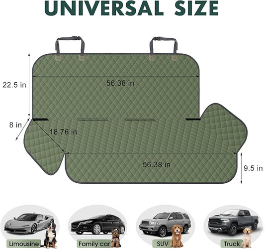 NECKORY Backseat Cover for Dogs, Waterproof and Non-Slip Pet Bench Seat Covers, Car Seat Protector for Back Seat, Universal Size Rear Car Seat Cover Fits Cars, Trucks and SUVs, L-Army Green&Grey