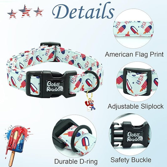 Independence Dog Collar-USA Flag Popsicle Print Pet Collar Adjustable Cute Soft Collars Holiday Comfortable Cotton Puppy Collar Gift for X-Small Dogs