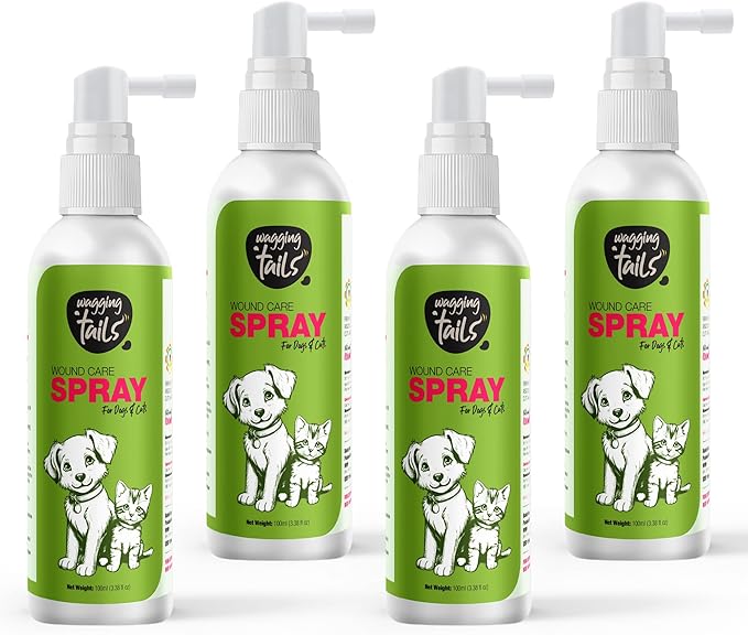 Wagging Tails Wound Care Spray - 3.38 fl oz (Pack of 4) | Active Nano Silver Cleanse & Heals - Cuts, Infections, Abrasions Recovery Liquid for Dog & Cat | Gentle Antiseptic Soothes Inflammation
