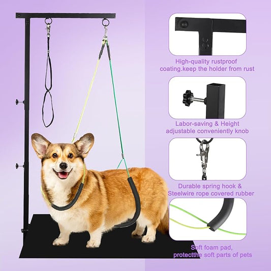 Dog Grooming Supplies and Grooming Harness Home Kit - Dog Grooming Table Arm with Hammock Sling Pet Hanging Holder for Grooming Arm, and Small Pet Grooming Nail Trimming