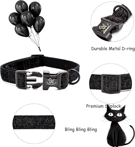 Elegant little tail Glittering Dog Collar, Cute Girl Boy Pet Collar Black Bling Pet Collars Durable Cotton Webbing Eco-Friendly Plastic Buckle Adjustable Dog Collars for Large Dogs