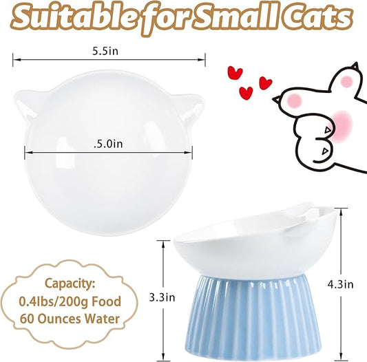 Wellbro Ceramic Raised Cat Bowl,Tilted Raised Bowl Anti Vomit for Indoor Cats Whisker Friendly Pet Feeder for Cats Puppies, Microwave and Dishwasher Safe (Pink)